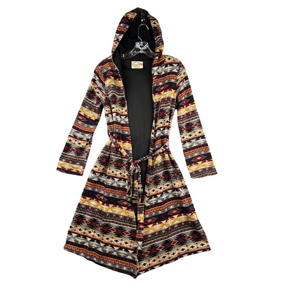 Dejavu Sweaters - DejaVu Hooded Cardigan Sweater Womens Medium Geometric Print Tie Waist Duster